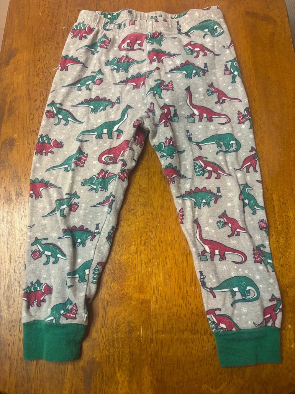 The Children's Place Grey Pajama Set with Green & Red Dinosaur Print